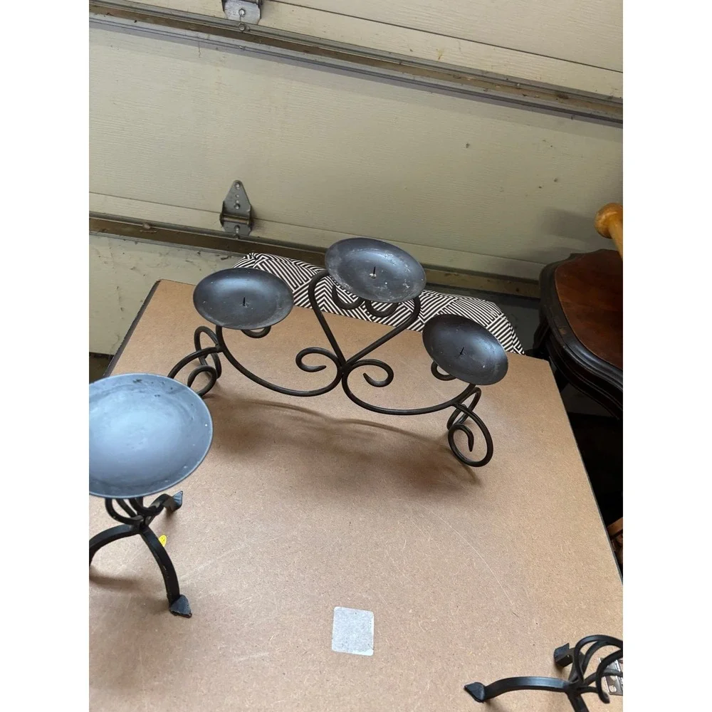 Wrought Iron Table Top Pillar Candle Holders, Set Of 4 Pieces